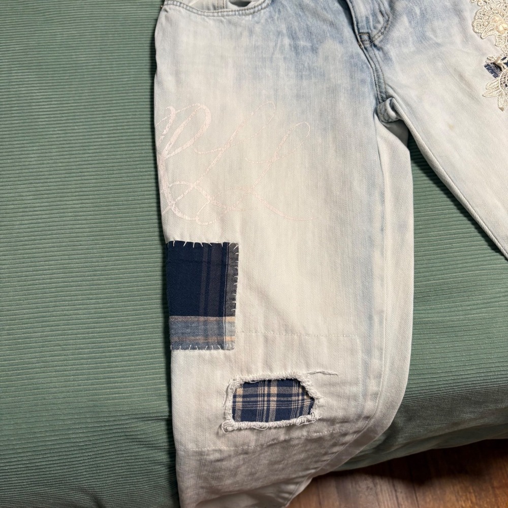 Lauren‎ Ralph Lauren Patchwork Lace Embroidered Light Wash Jeans Womens 0 - Picture 4 of 11